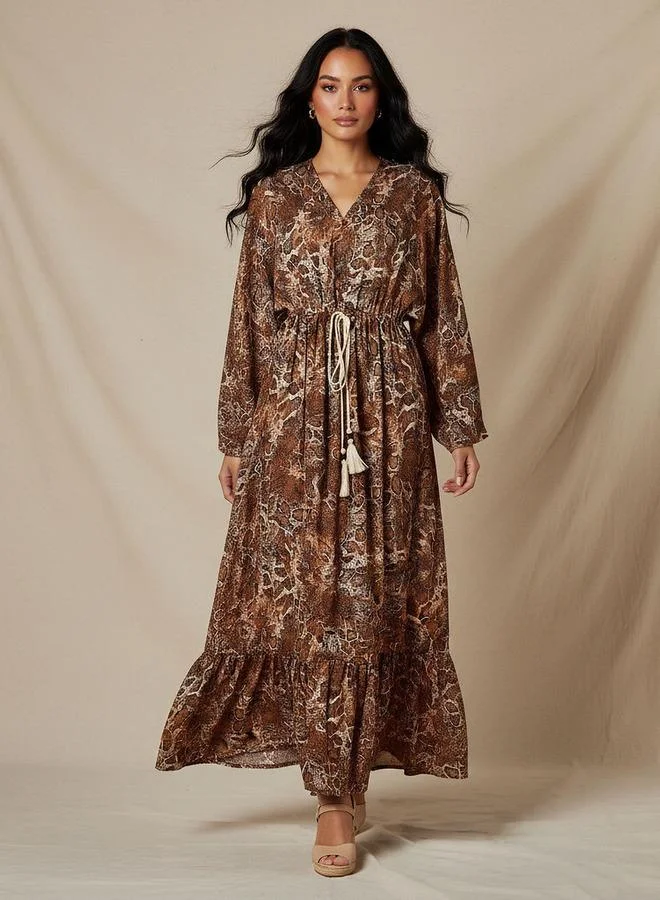 Splash FAV Printed Maxi Kaftan Dress with Front Tie-Up